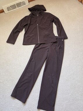Women’s Small Casual Hooded Track Set - Dark Brown Elastic Waist Zenergy Chicos